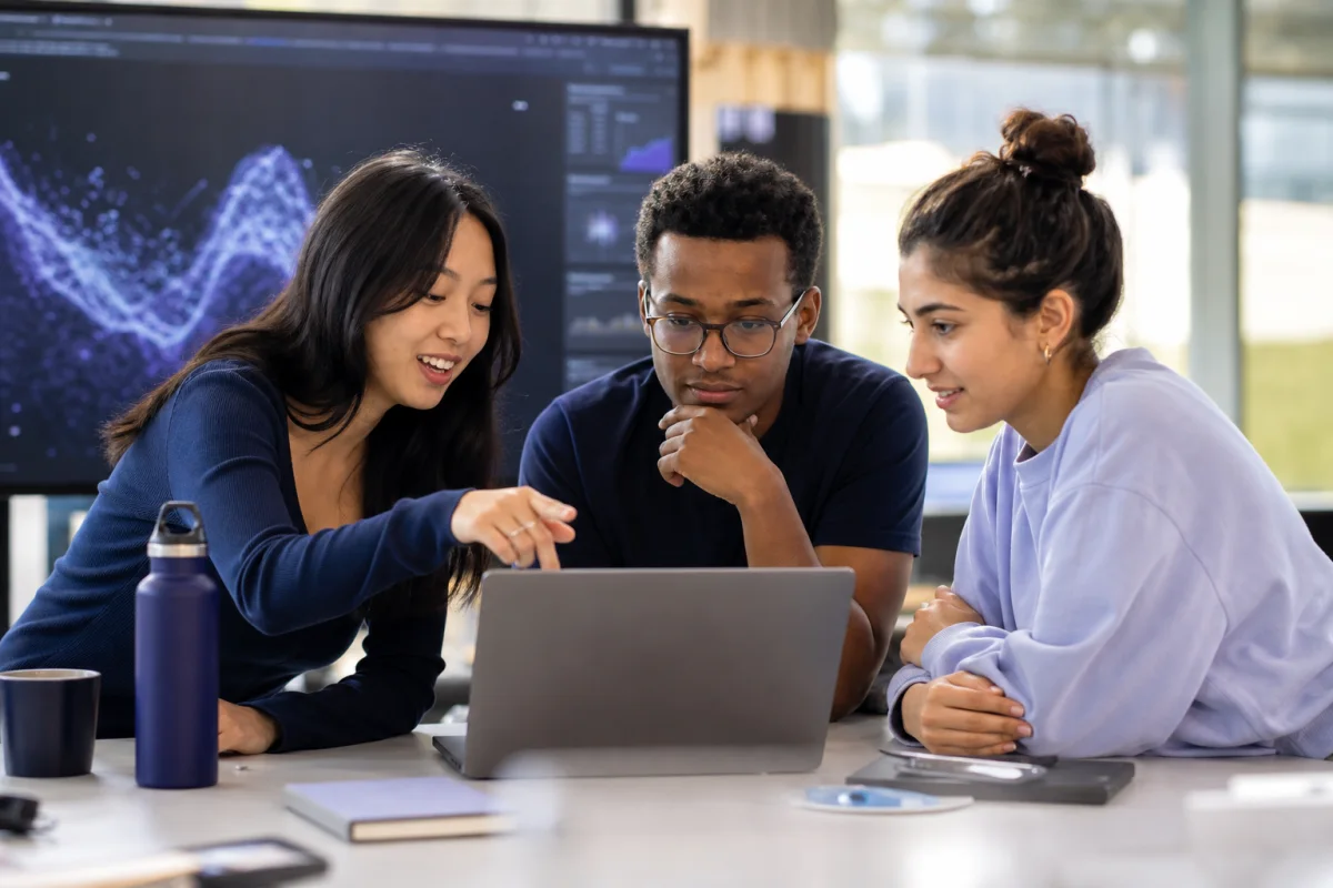 Computer science students working together