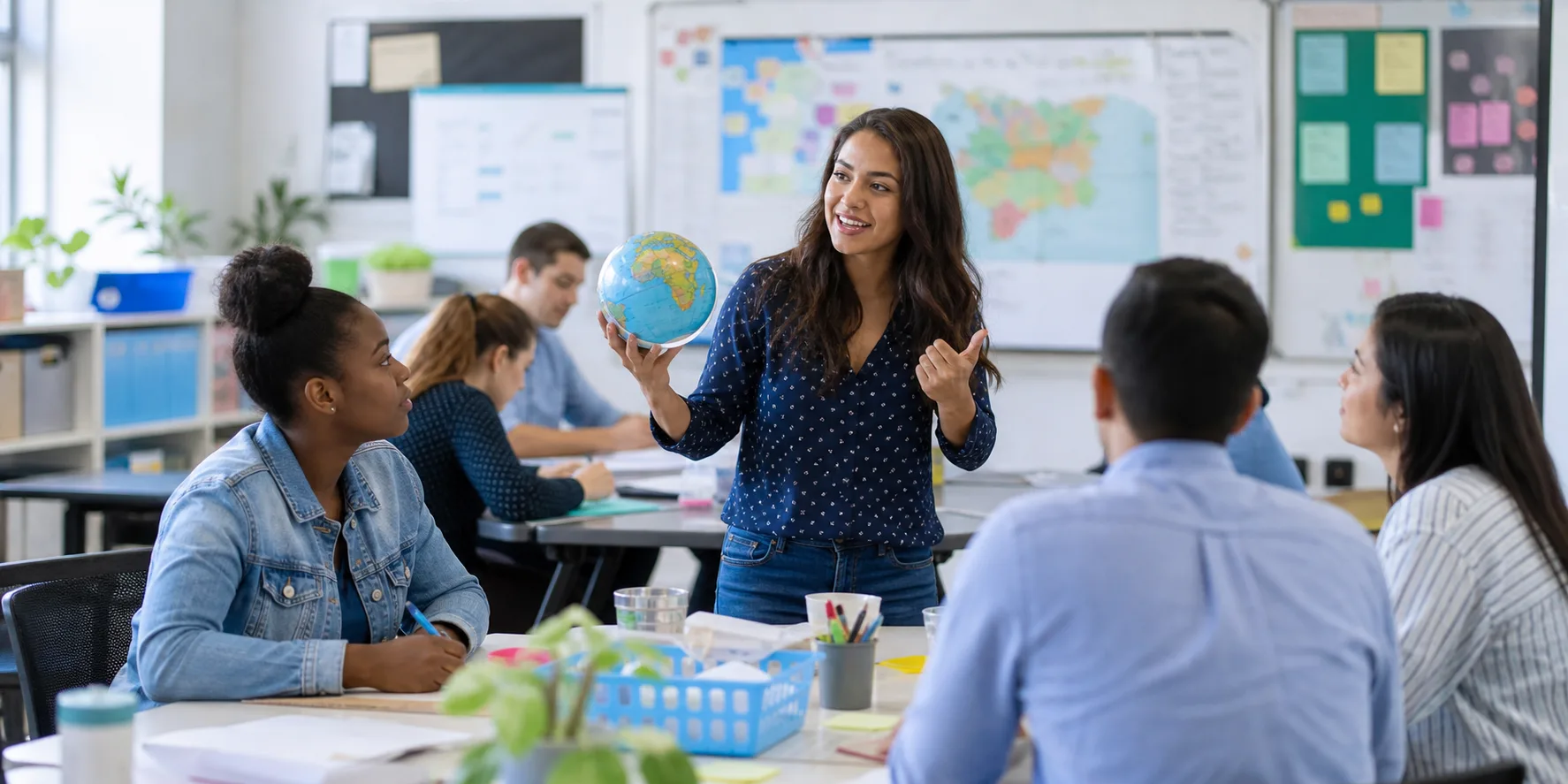 Education student leading a lesson in a teacher-training classroom